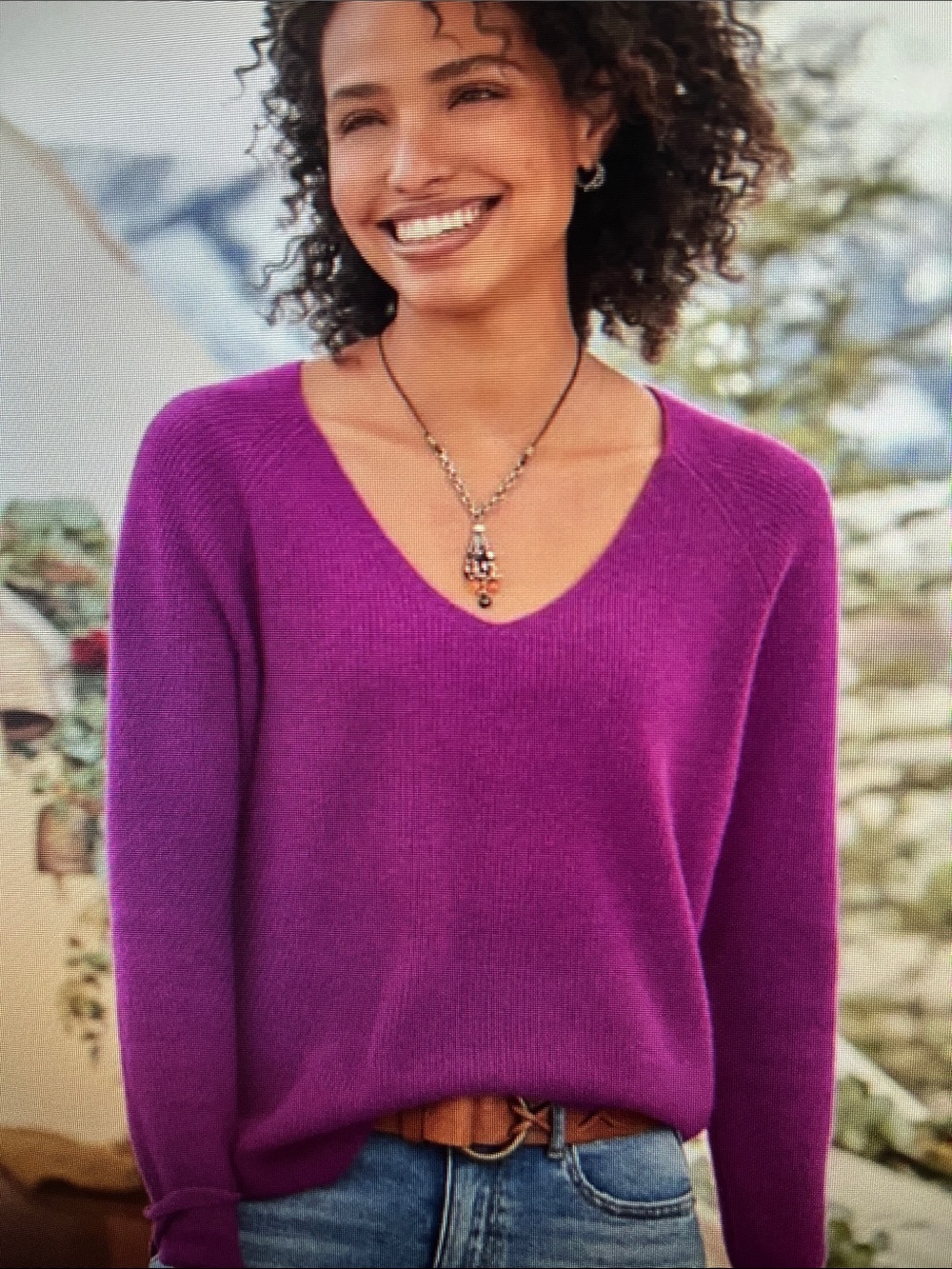 Sundance Rowan 100% Cashmere V Neck Sweater in Orchid Size XL